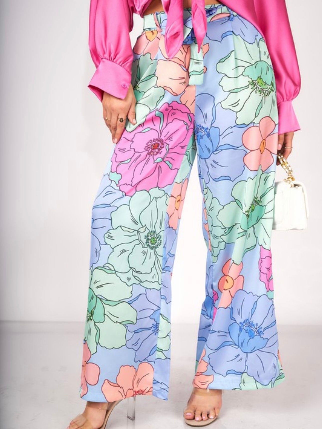 “Vicky” Floral Satin Pants