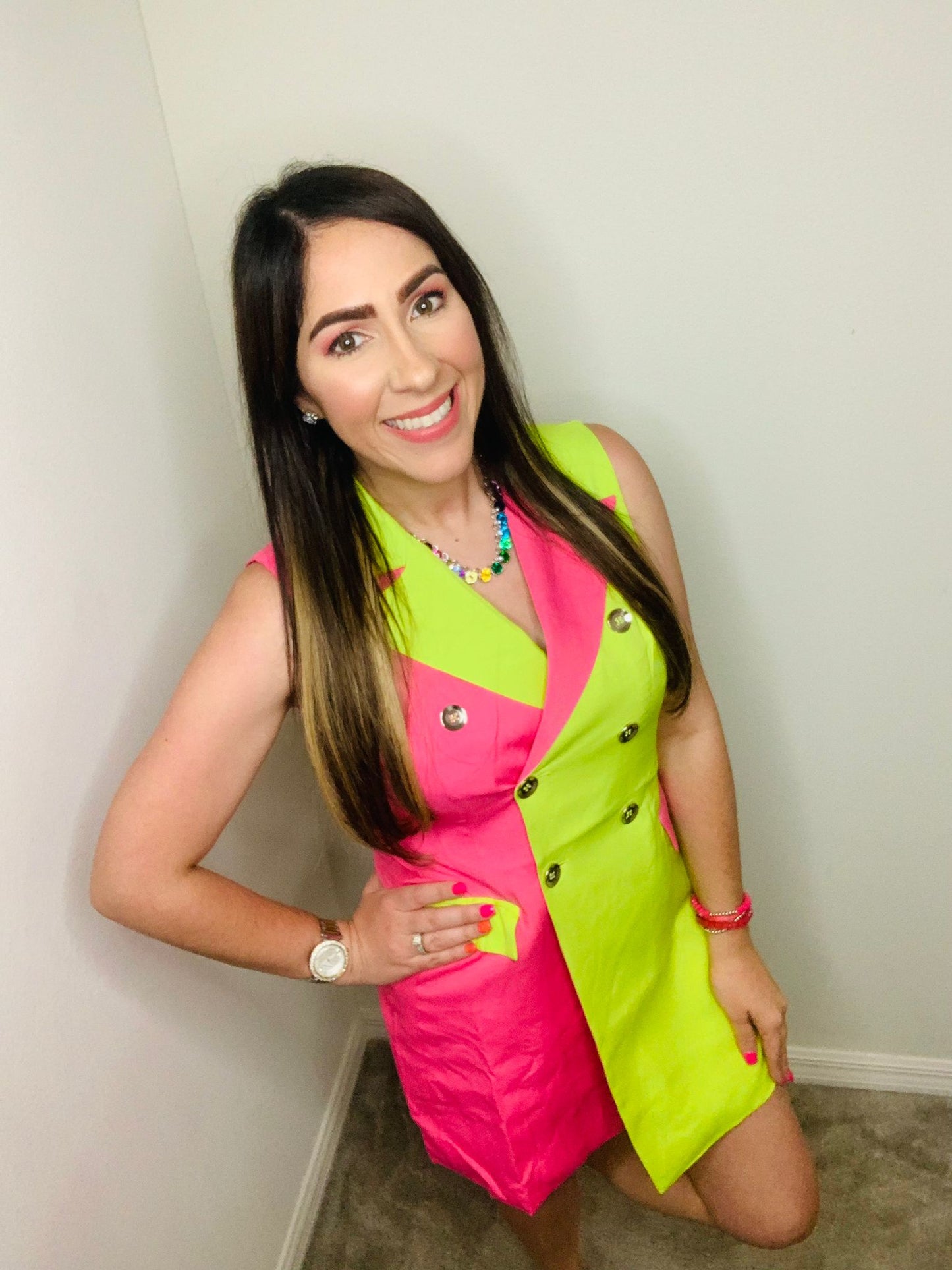 Pink & Green Short Dress
