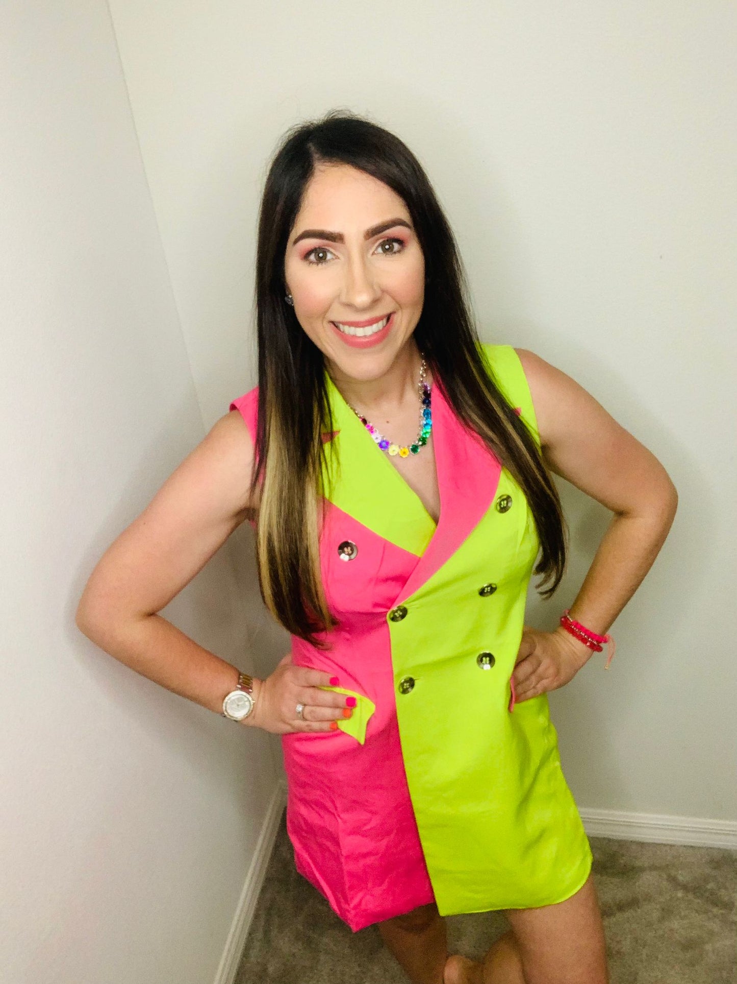 Pink & Green Short Dress