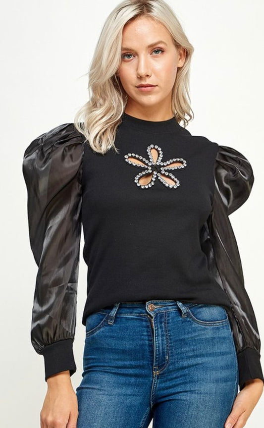 Carmen Rhinestone Black Top