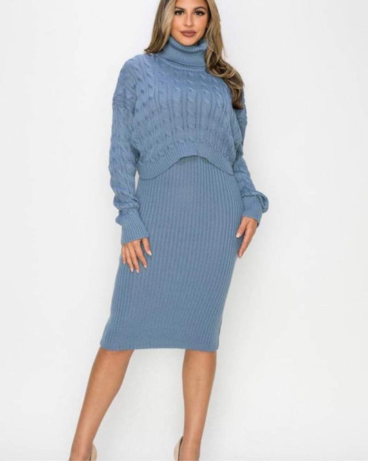 “Crystal” Sleeveless Dress & Turtleneck Crop Top Set