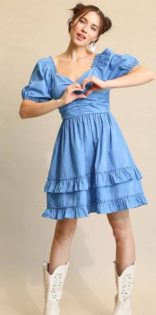 “Val” Puff Sleeve and Ruffle Tiered Dress