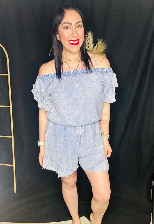 “Mayra” shoulder ruffle romper
